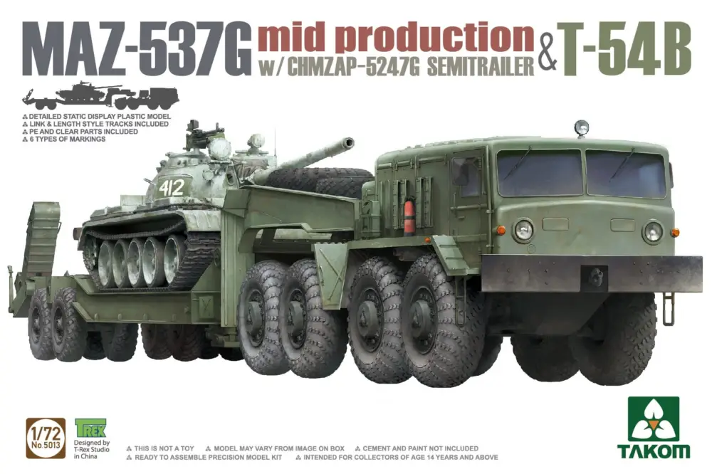 Populair Takom 1:72 Maz-537G Mid + Chmzap-5247G Semitrailer And T-54B #TAKOM5013