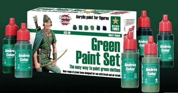 Andrea Miniatures Green Paint Set 6 Colours - modelbouw Beperkte Voorraad