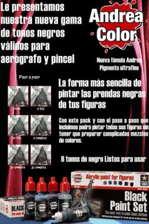 Exclusieve Aanbieding Andrea Miniatures Black Paint Set 6 Colours - modelbouw