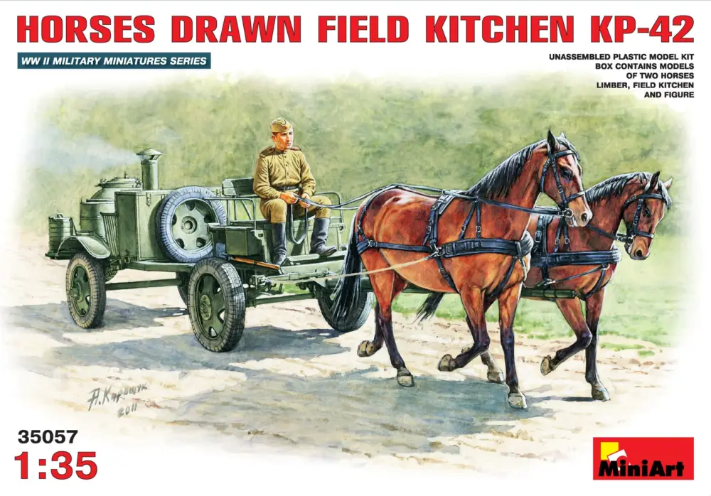 Gereduceerde Prijs MiniArt 1:35 HORSES DRAW FIELD KITCHEN KP-42 - modelbouw