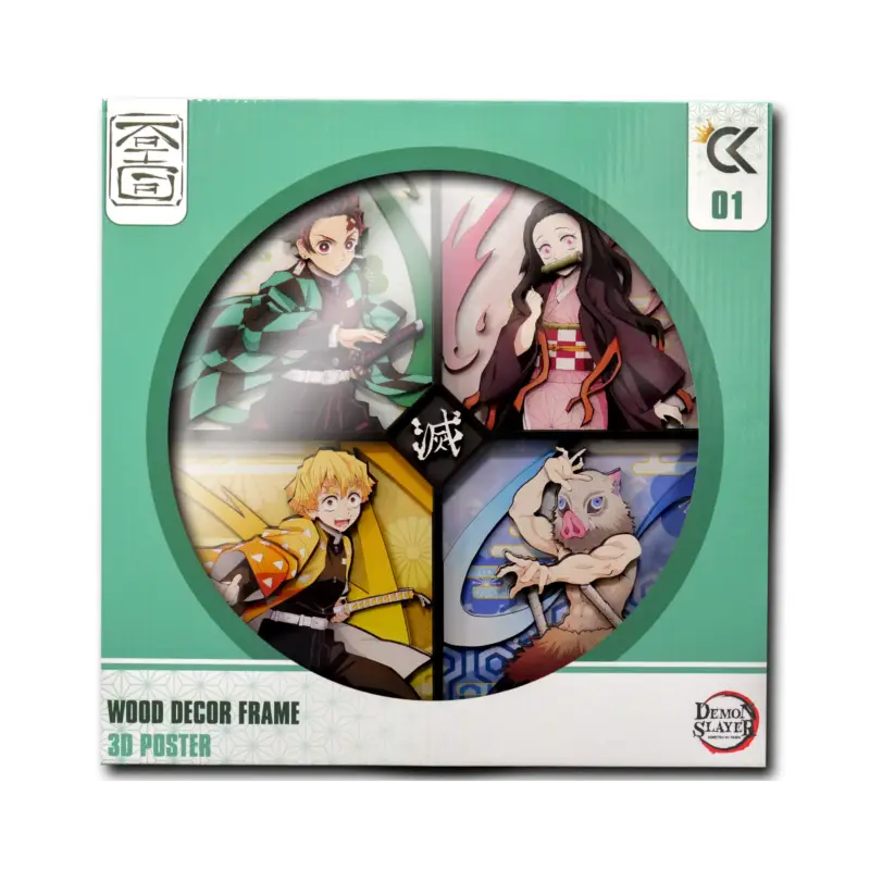DEMON SLAYER - Tanjiro, Nezuko, Inosuke, Zenitsu - Wood Decor Frame 3D Poster 30x30cm Lage Kosten