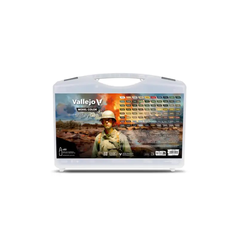 Lage Kosten Vallejo MODEL COLOR Militaire koffer. Bevat: 76 kleuren + 4 hulpmiddelen geselecteerd voor camouflageschema's en militaire unifo