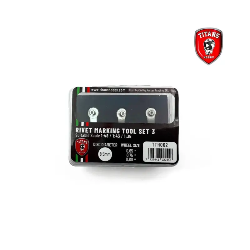 Lage Prijs TITANS HOBBY: KLINKNAGELMAKER GEREEDSCHAPSSET 3 voor schalen 1:48/1:43/1:35 - 3 wielen diam. 8,5mm x mm. 0,65/0,75/0,80