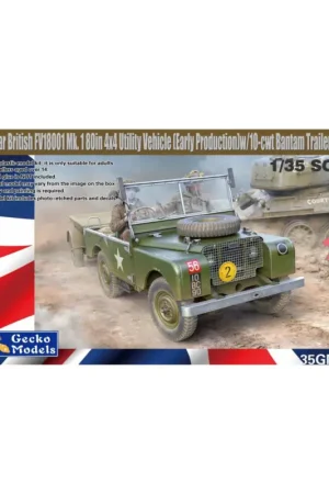 Merkproduct GECKO: 1/35; Koreaanse Oorlog Britse FV18001 Mk. 1 80in 4x4 Utility Vehicle met Amerikaanse Bantam T-3 Trailer (vroege productie