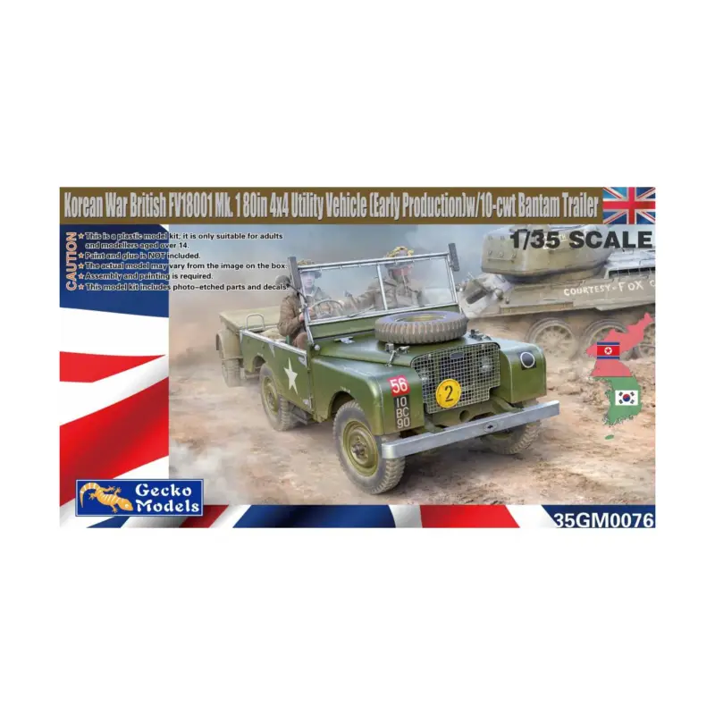 Merkproduct GECKO: 1/35; Koreaanse Oorlog Britse FV18001 Mk. 1 80in 4x4 Utility Vehicle met Amerikaanse Bantam T-3 Trailer (vroege productie