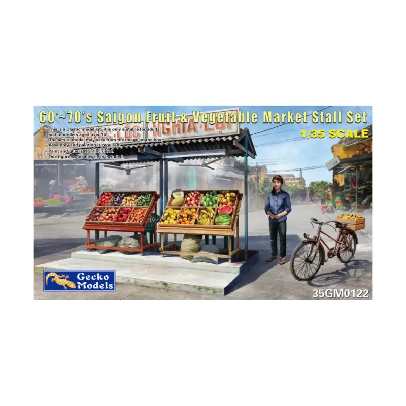 Bestel Nu GECKO: 1/35; 60'/70's Saigon Fruit & Groente Marktkraam Set