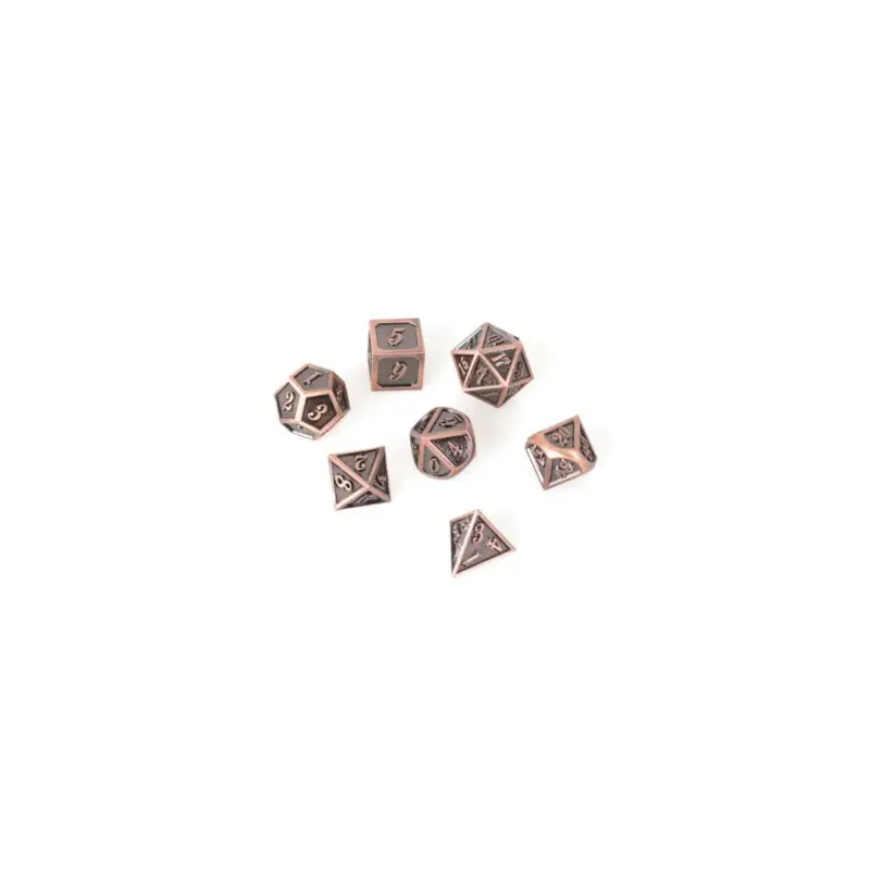 Koop Vandaag Set van 7 metalen dobbelstenen 14 mm (metalen doosje) - Geglazuurd koper