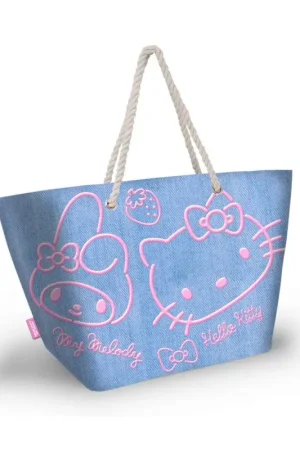 HELLO KITTY & MELODY - Denim - Beach Bag '52x37x17cm' Speciale Aanbieding
