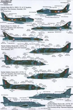 Sticker RFC/RAF 100 Years of 4 Sqn Pt 2 (7) Canadair Sabre Mk.F.4 XB931/G RAF Jever 1954; Hawker Hunter F.6 XG263/G RAF Guterslo Gecertificeerd