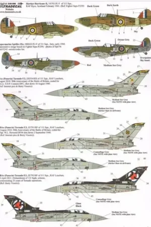 Exclusieve Aanbieding Sticker RAF 111 Squadron History Part 1 (5) Hurricane Mk.I V6701 JU-F RAF Dyce Feb 1941; Supermarine Spitfire Mk. IXc MH622 JU-F