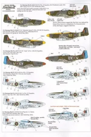 Sticker North-American P-51D Mustang in RAF service (6) KH655 QV-P 19 Sqn RAF Peterhead; KM680 Y2-B 442 (RCAF) Sqn PO A.J.Mallan Koop Online