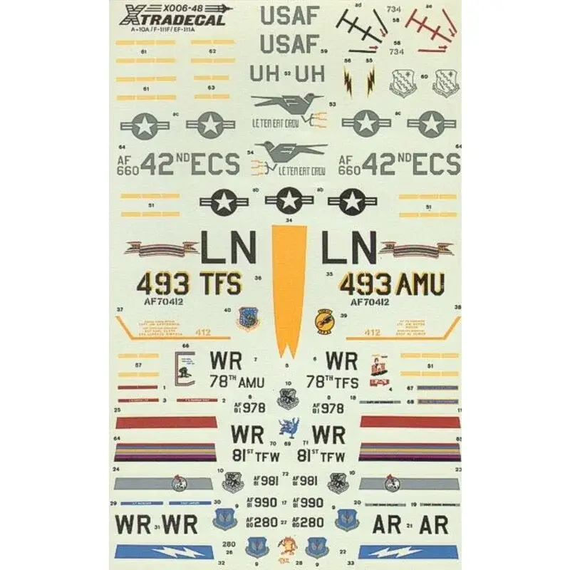 Fabrieksprijs Sticker USAFE Pt 2. (5) General-Dynamics EF-111A Raven 67-034/UH 42nd ECS Upper Heyford; F-111F 70-412/LN 493rd TFS Lake USAFE P