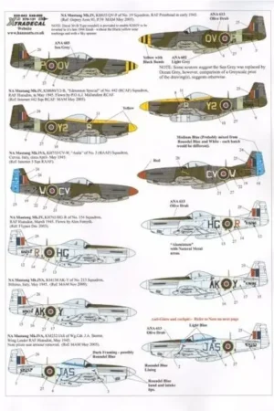 Koop Online Sticker North-American P-51D Mustang Mk.IV (6) KH655 QV-P 19 Sqn RAF Peterhead; KM680 Y2-B 442 (RCAF) Sqn PO A.J.Mallandine 'Edm