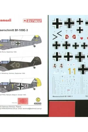Hete Deal Sticker Messerschmitt Bf 109E-3 (3) White 13 3/JG26 Lt Walter Blume 1940 RLM 02/72/65; < 1/JG 3 Udet Lt Hans Hahn 1939 RLM 70