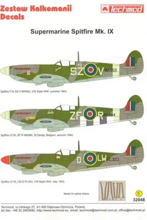 Sticker Supermarine Spitfire Mk.IX (3) MA563 SZ-V 316 Sqn 1943; K984 ZF-R â?~Lolaâ? (TM) St Denijs, Belgium 1944 par Koopje