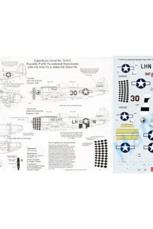Laatste Versie Sticker Republic P-47D Thunderbolt Razorback (2) 4229002 `Ponnie' 64th FS/57th FG Corsica 1944; 4419562 `Rat A Dat' 350th FS/353