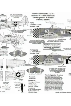 Premium Sticker Republic P-47D Thunderbolt bubbletops 84FS/78FG Duxford 1944 (2) 226590 WZ-E 'Thoroughbred' Lt Clark; 228878 WZ-S 'Eilee