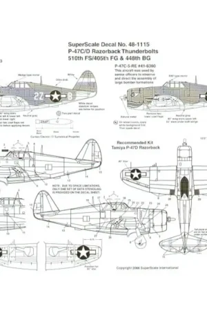 Sticker Republic P-47C/P-47D Thunderbolts Razorback (2) 42-76553 2Z-B 510 FS/405 FG Lt Arlie Blood `The Bug'; 41-6380 yellow fin Betaalbaar