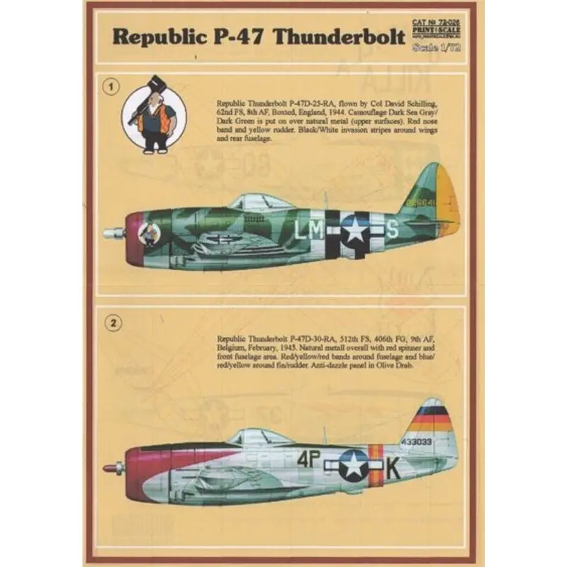 Goedkoop Sticker Republic P-47D Thunderbolt Bubble Thunderbolt (4) 226641 LM-S 62nd FS Col David Schilling RAF type camo D-Day stripes; 4