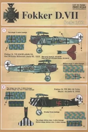 Alleen Vandaag Sticker Fokker D.VII Pt 1 (12) Jasta 65 with group of igures on fuselage; Jasta 6 with black.white stripes on nose and tail; Jas