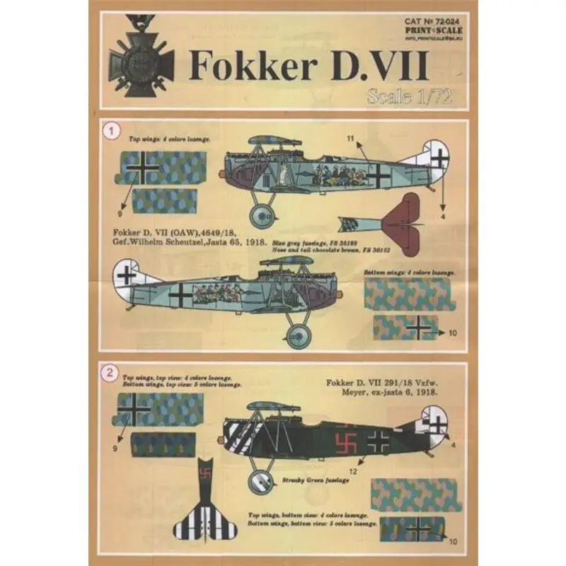 Alleen Vandaag Sticker Fokker D.VII Pt 1 (12) Jasta 65 with group of igures on fuselage; Jasta 6 with black.white stripes on nose and tail; Jas