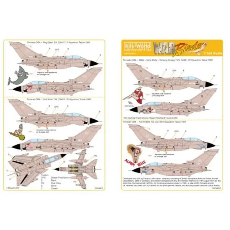 Goedkoop Sticker Tornado GR.4 Desert Storm 1991 (4) ZA491/N Nikki/Nora Batty - Snoopy Airways 20 Squadron Tabuk; GR4 ZD746/AB Alarm Belle