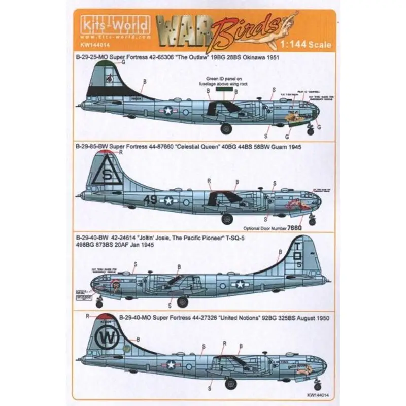 Must-Have Sticker Boeing B-29-25-MO 'Super Fortress' 42-65306 The Outlawâ?? 19BG 28BS Okinawa 1951 - B-29-85-BW 44-87660 'Celestial