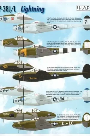 Sticker Lockheed P-38J/P-38L Lightning (8) Black 7 80th FS/8th FG Lt Ken Ladd New Guinea; 79th FS/20th FG Col.H.Rau 'Gentle Anni Veilige Betaling