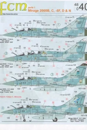 Tijdelijk Beschikbaar Sticker Dassault Mirage 2000B, C, 5F, D, N (9) C 4647 and D; 4933 FAB Brasil AF 2007; 5-OZ EC 2/005; 5F 2-EB EC 1/003 Cigognes 2