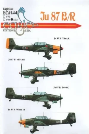 Sticker Junkers Ju 87B/Ju 87R 'Stuka'. Ju 87B-2 T6+AK St.G 2; Ju 87B-2 <F1+AN 8./St.G. 77 Russia 1941; Ju 87R-2 T6+AC Stab II Voordeelprijs