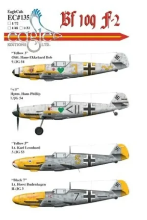 Koopje Sticker Messerschmitt Bf 109F-2. Includes.. 'Yellow 3' Oblt. Hans-Ekkehard Bob 9./JG 54 '< ||' Hptm. Hans Phillip I./JG 54 'Y
