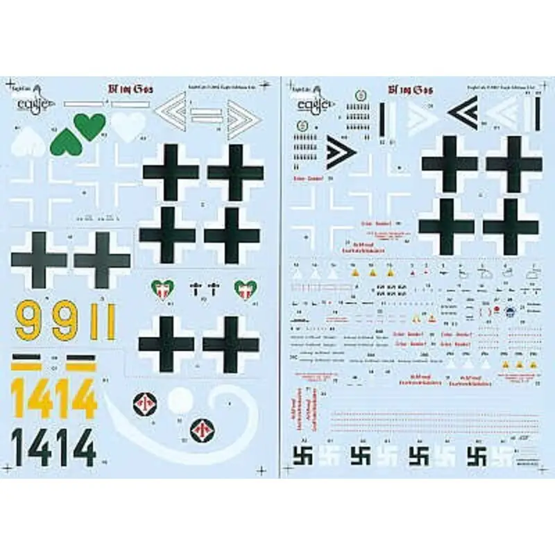 Direct Verzonden Sticker Messerschmitt Bf 109G-6 (4) White <<< JG54 Oberst Hannes Trautloft 1943; Yellow 9 9./JG54 Blue fuselage band Fw