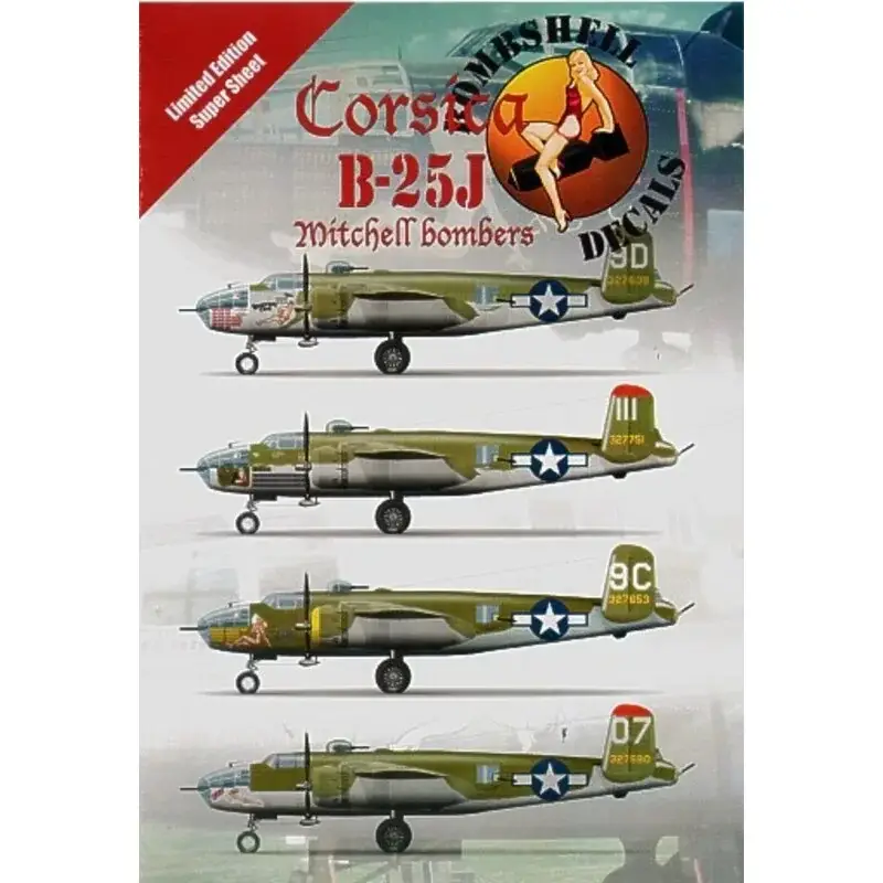 Sticker North-American B-25J Mitchell (4) 321st BG 43-27751/50 `Margaret Mary Rustin'; 43-27680/07 `Stuff'; Italy 1945; 489th BS Seizoensaanbieding