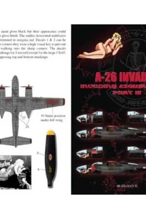 Sticker Douglas A-26B Invader (2) 44-22342/D 'Sylvia' 13th BS; 44-35361/Y 'Little Sheba' 13th BS. Both overall black with red an Merkproduct