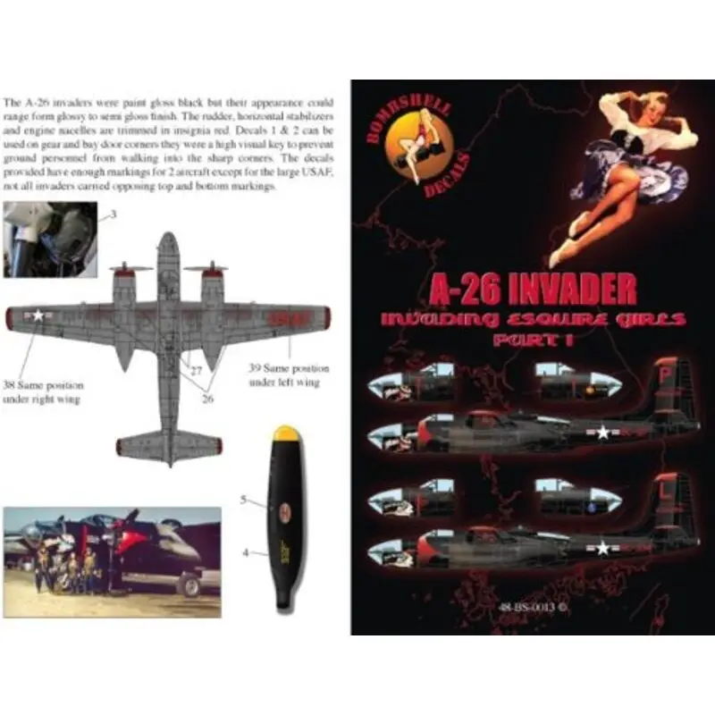 Sticker Douglas A-26B Invader (2) 44-34517/P 'Monie' 37th BS/ 17th BW Korea; 44-34334/L 'Sweet Miss Lillian' 42nd BW. Both overa Gratis Retour