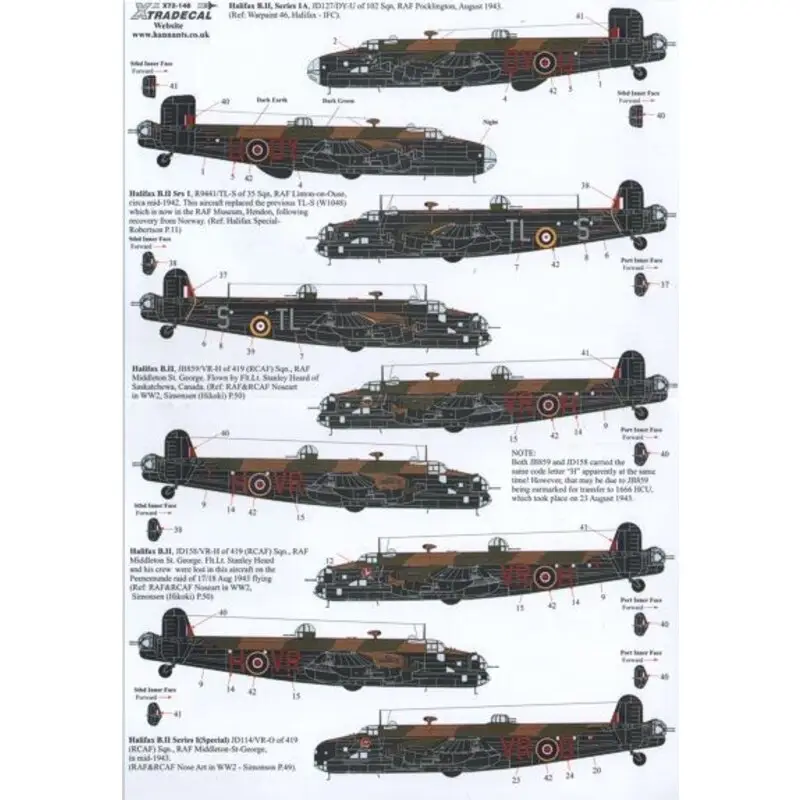 Speciale Aanbieding Sticker Handley-Page Halifax B.II/B.II Series 1A/B.II Series 1A Special (7) B.II JB859 VR-H or JD158 VR-H both 419 (RCAF) Sqn RA
