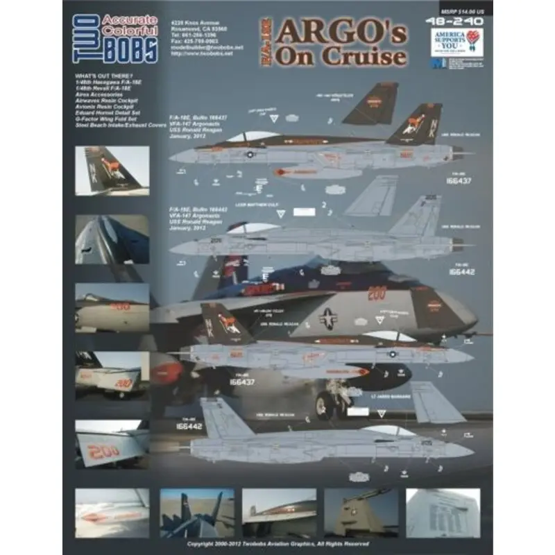 Sticker F/A-18E VFA-147 Argos on Cruse. New 2012 markings for the Argonauts of VFA-147. Both the CAG and a line jet are included Favoriet