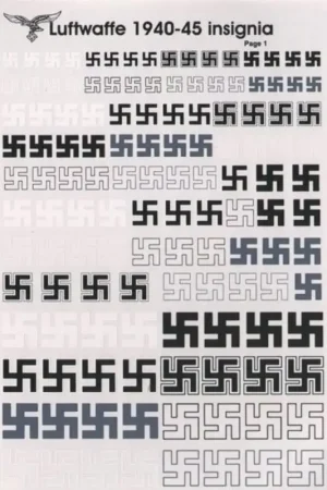 Sticker Luftwaffe 1939-1945. Swastikas, various styles and sizes. Fabrieksprijs
