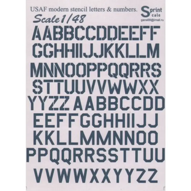 Gereduceerde Prijs Sticker USAF modern letters and numbers. Guship Grey. Standard or Stencil styles. Decal
