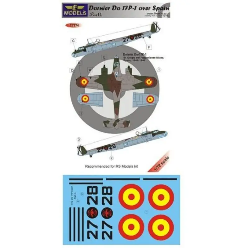 Sticker Dornier Do 17P-1 over Spain Part II. (designed to be used with RS Models kits) Koopje