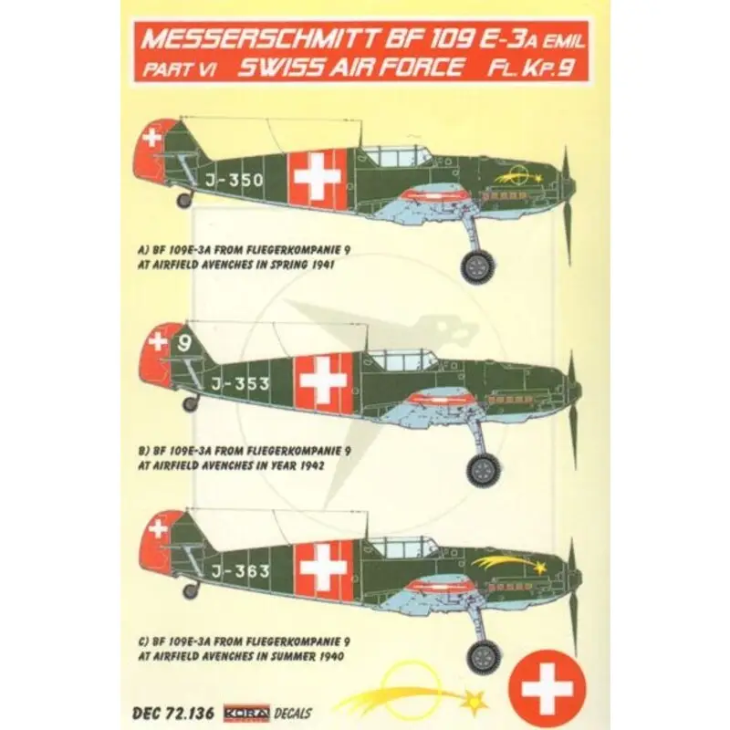 Sticker Messerschmitt Bf 109E-3A Emil Part VI (Swiss Air Force) Decal Uitverkoop