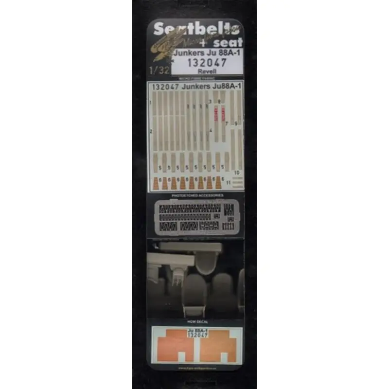 Direct Beschikbaar Junkers Ju 88A-1 seat belts and resin seat (designed to be used with Revell kits)