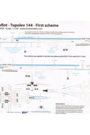 Shop Nu Sticker Tupolev Tu-144 Aeroflot CCCP-77101/77102 First Scheme(for ICM kits) Decal