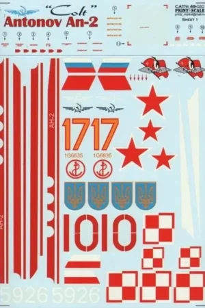 Sticker Antonov An-2 Colt (7) CCCP-01666 Aeroflot 1980, CCCP-04078 Polar Aircraft, RA-32392 Aeroflot 1990, SP-FAP Poland, Red 10 Shop Nu