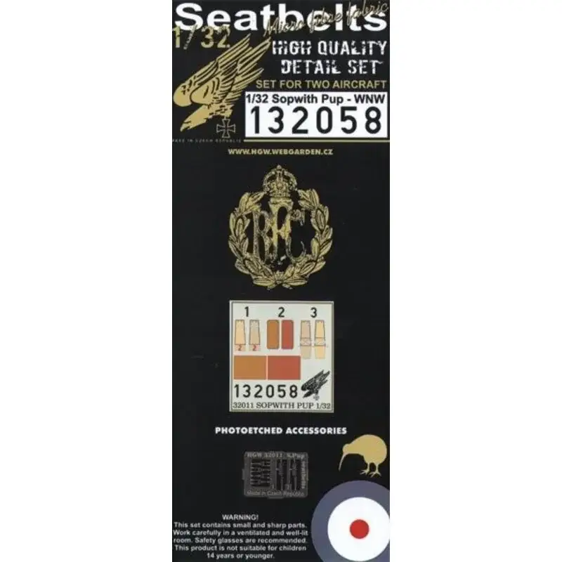 Sopwith PUP seat belts seat belts. 2 sets of fabric belts with etched buckles (for Wingnut Wings kits) (was originally HGW32011) Tijdelijk Beschikbaar