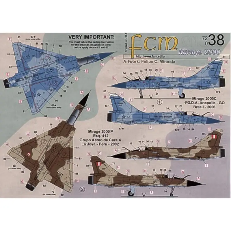Hete Deal Sticker Mirage 2000 (2) 4947 1st GDA Anapolis Brasil 2006 Lt/Dk Blue Grey; 061 Esq 412 GAC 4 La Joya, Peru 2002 FS30118/30277/36