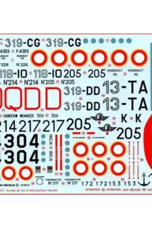 Sticker Dassault MD 312 Flamant (8) Armee de l'Air No 214/Q, 205/D, 118-10, 13-TA, 319-DK, 319-CG, 319-DD Aeronautique Navale No Koopje