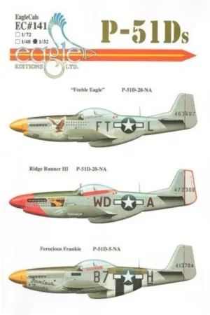 Sticker P-51D Mustang Part 3 (3) 44-63607 FT-L 354th FG Lt.Col.Glenn T. Eagleston yellow nose; 44-72308 WD-A 4th FG Maj Peirce W Meest Verkocht