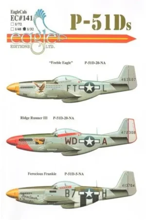 Sticker P-51D Mustang Part 3 (3) 44-63607 FT-L 354th FG Lt.Col.Glenn T. Eagleston yellow nose; 44-72308 WD-A 4th FG Maj Peirce W Snelle Levering