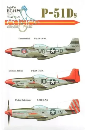 Sticker P-51D Mustang Part 1 (3) 44-14570 WD-D 334th FS 4th FG Capt Ted E. Lines 'Thunderbird' red nose; 44-15648/10 Lt Robert W Koop Vandaag
